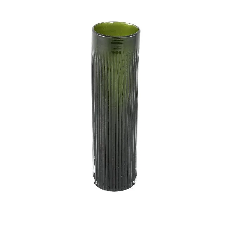 Vase – Gerippte Struktur, Runde Form, Glas Material, Olivgrün, S – Alphaba | PTMD