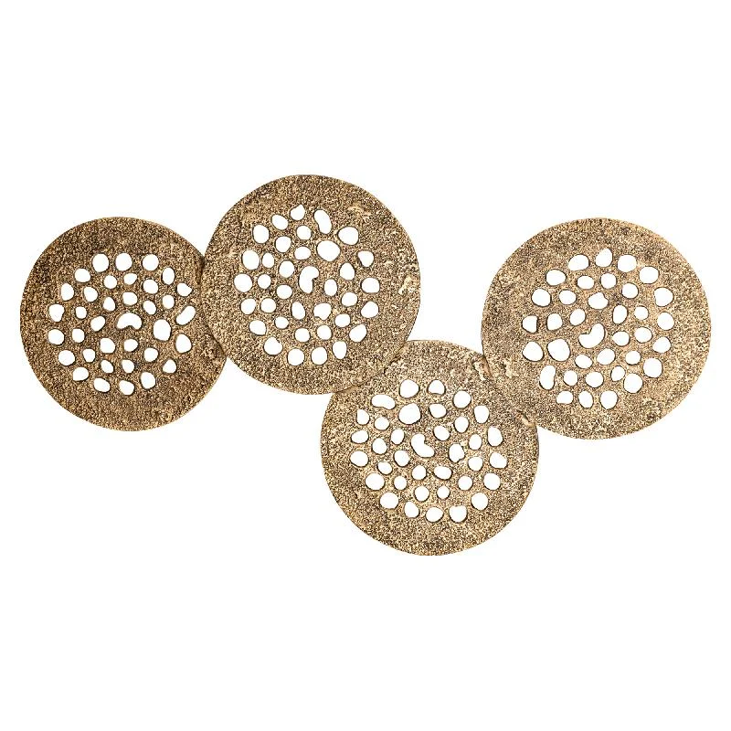 Wandpaneel – Vier Kreisformen Design, Aluminiumguss Metall, Goldene Optik, XL – Geoffe | PTMD