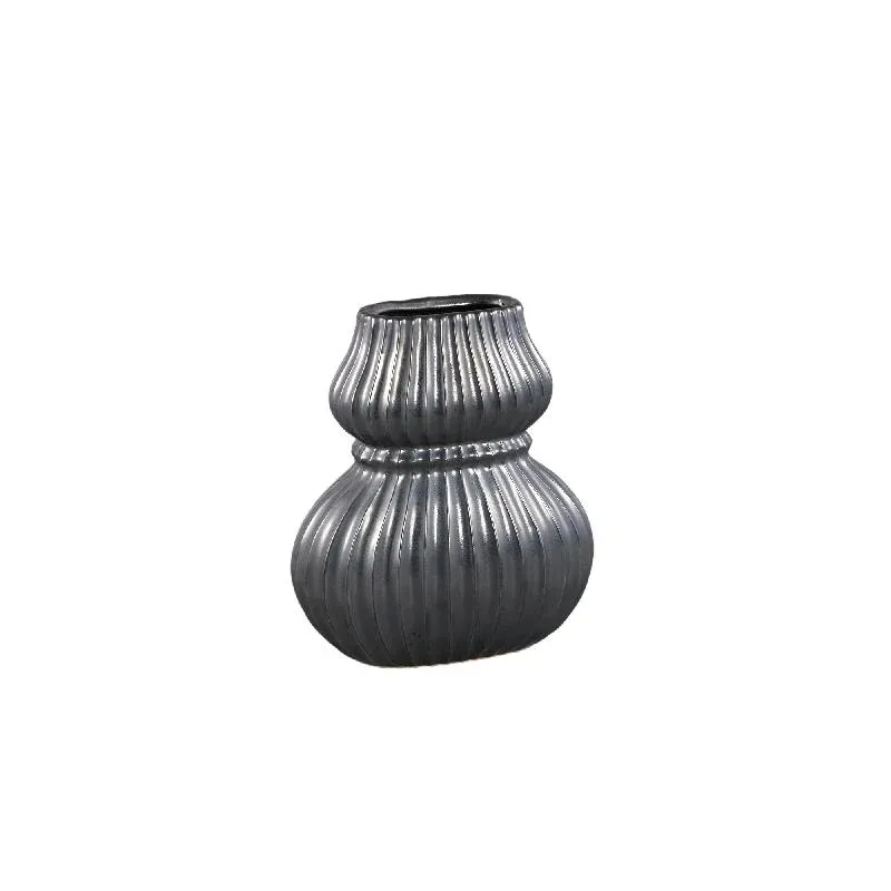 Vase – Keramik Steinzeug, Geripptes Design, Schwarz, S – Halta | PTMD