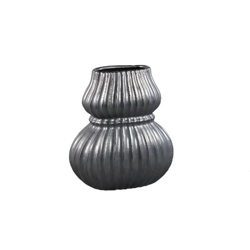 Vase – Keramik Steinzeug, Geripptes Design, Schwarz, M – Halta | PTMD