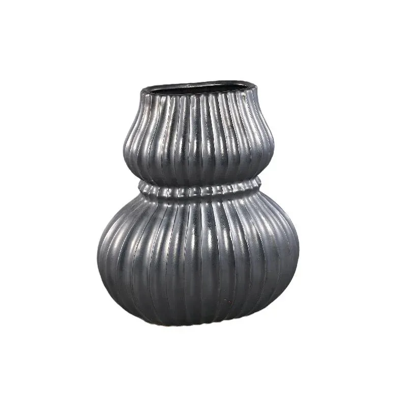 Vase – Keramik Steinzeug, Geripptes Design, Schwarz, L – Halta | PTMD