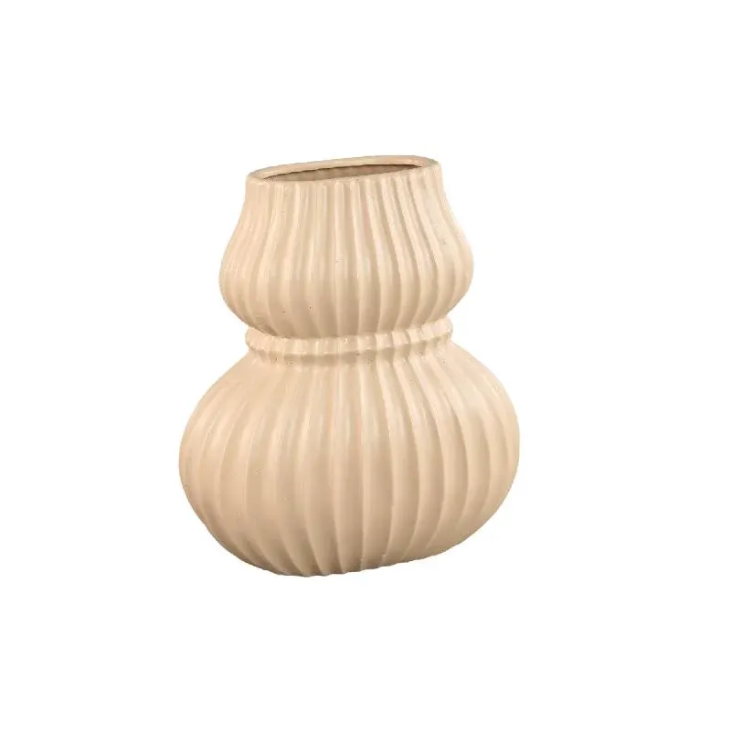 Vase – cremefarbene Gestaltung, ovale Formgebung, gerippte Oberfläche, L – Halta | PTMD