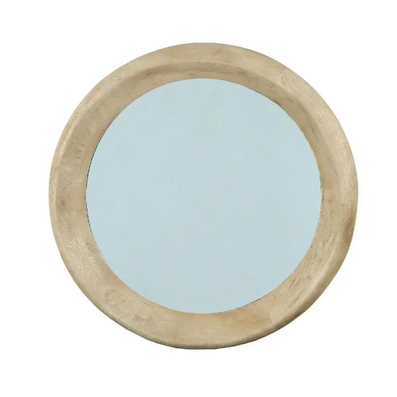 Wandspiegel aus Mangoholz mit runder Form, massivem Rahmen und Natur-Finish, L – Noam | PTMD