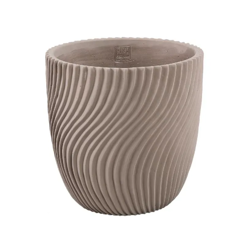 Blumentopf – Runde Form, Linienmuster Design, Beige Oberfläche, Zement Material, XL – Lianna | PTMD
