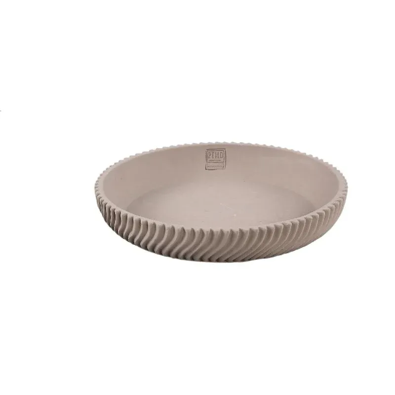 Dekoschale – Runde Form, Linienmuster Design, Beige Oberfläche, Zement Material, M – Lianna | PTMD