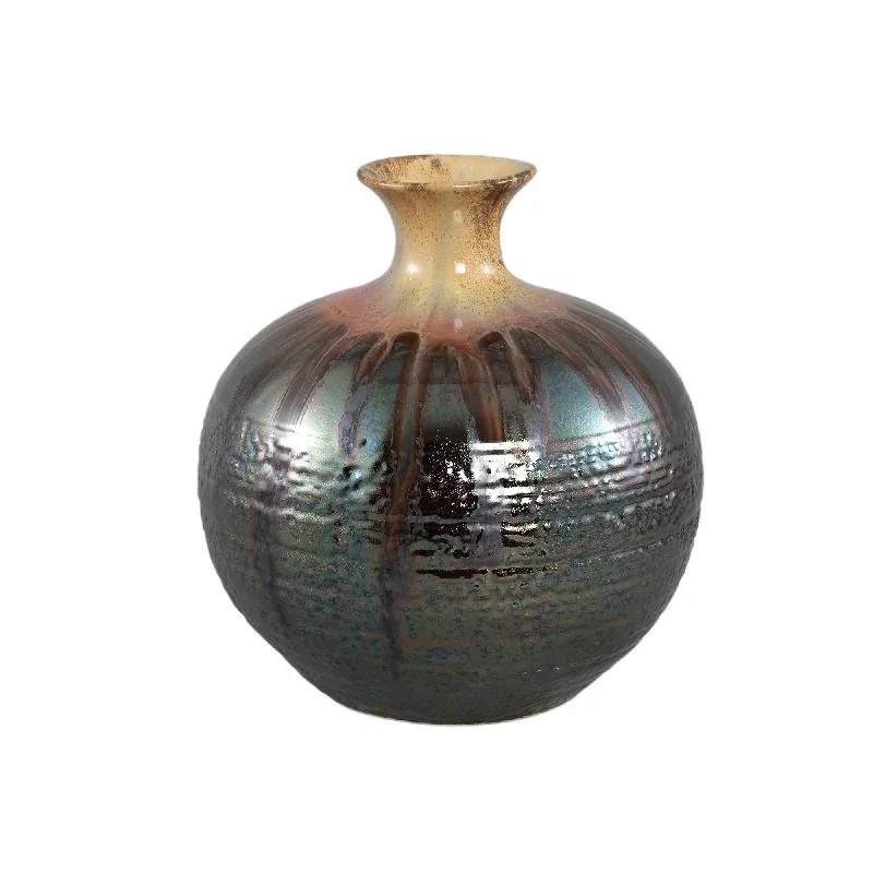 Vase – Gunmetal Farbe, Bäuchiges Design, Keramik Material, L – Darlan | PTMD