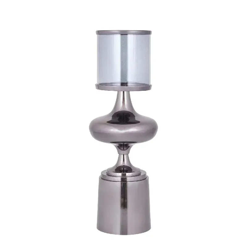 Windlicht – Aluminium Rahmen, Glas Zylinder, Schwarze Farbgebung, L – Uvira | PTMD