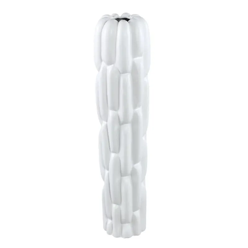 Vase – Steinzeug Keramik, Rundes Design, Weiße Farbe, Block Muster, L – Seanis | PTMD