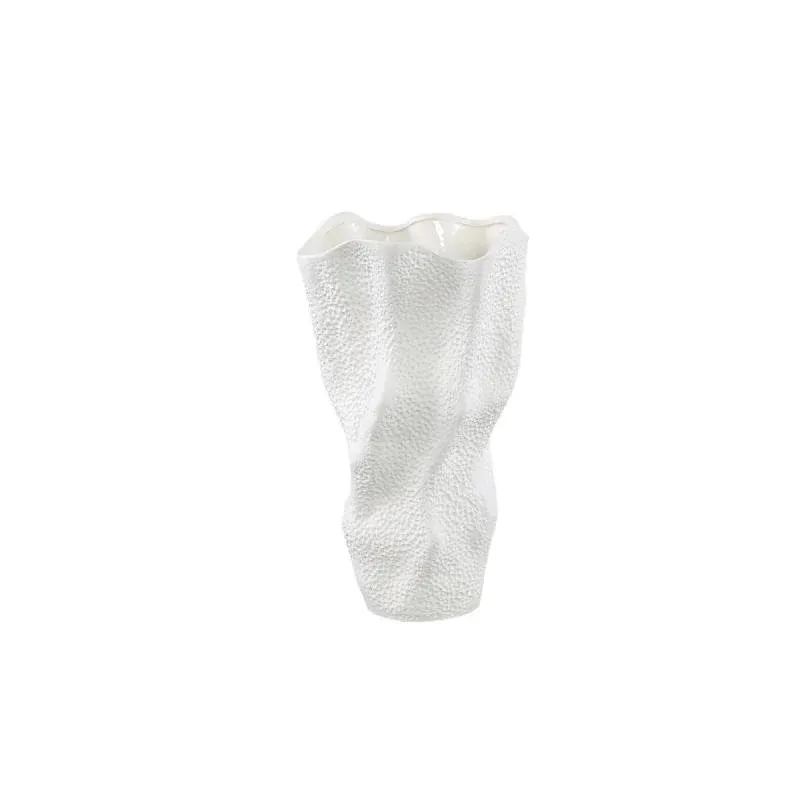 Vase – Steinzeug Keramik, Wellen Design, Weiße Farbe, Punkt Muster, S – Violettee | PTMD