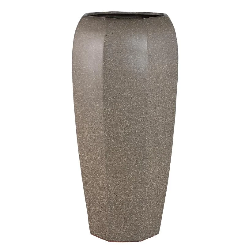 Topf – Keramik Material, Achteckige Form, Dunkelbraune Oberfläche, XL – Myrick | PTMD