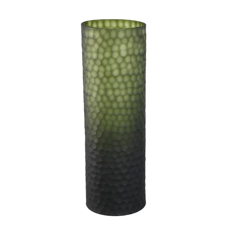 Vase – Moosgrünes Glas, Geschliffene Oberfläche, Gerade Form, L – Paulene | PTMD
