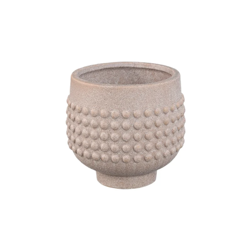 Blumentopf - Porzellan-Keramik, Gepunktetes Zentrum, Sockeldesign, Beige, M - Clarece | PTMD