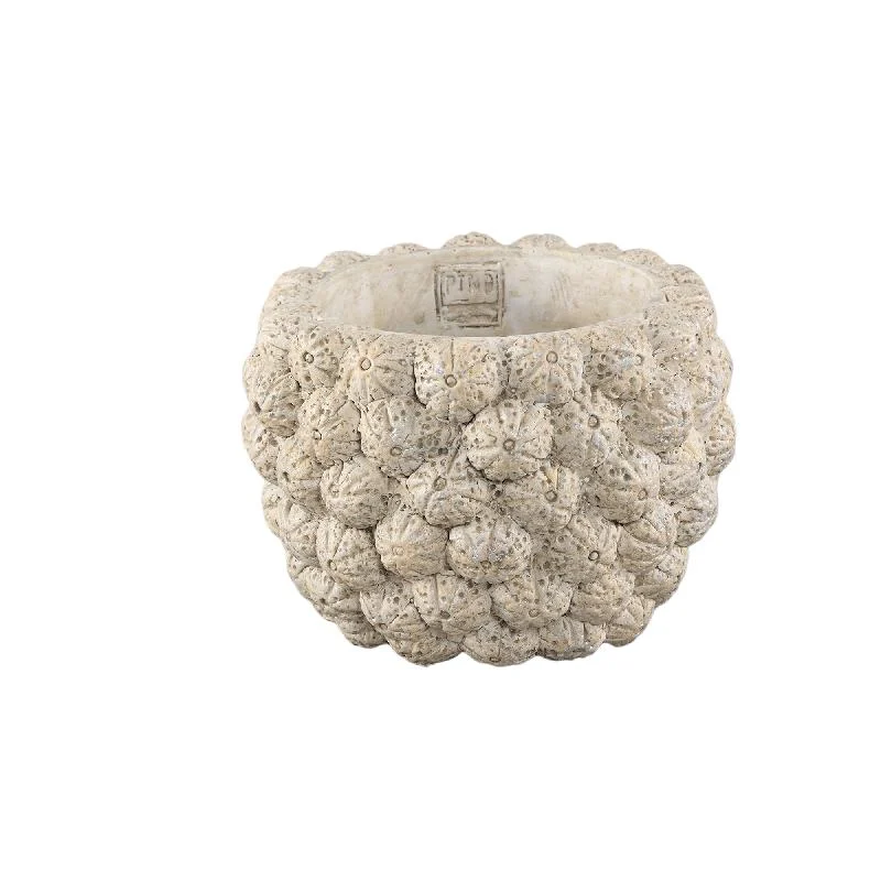 Blumentopf – Runde Form, Zement Material, Frucht Muster, Creme Oberfläche, M – Katey | PTMD