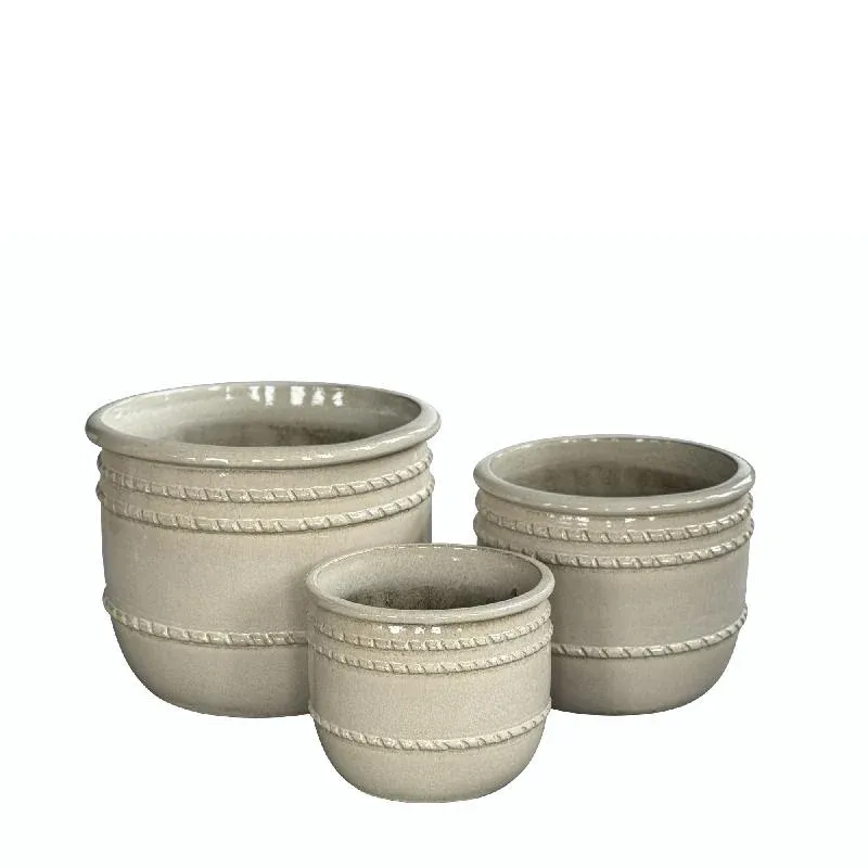 Topf – Niedriges Design, Runde Form, Keramik Material, Creme, L – Lilliah | PTMD