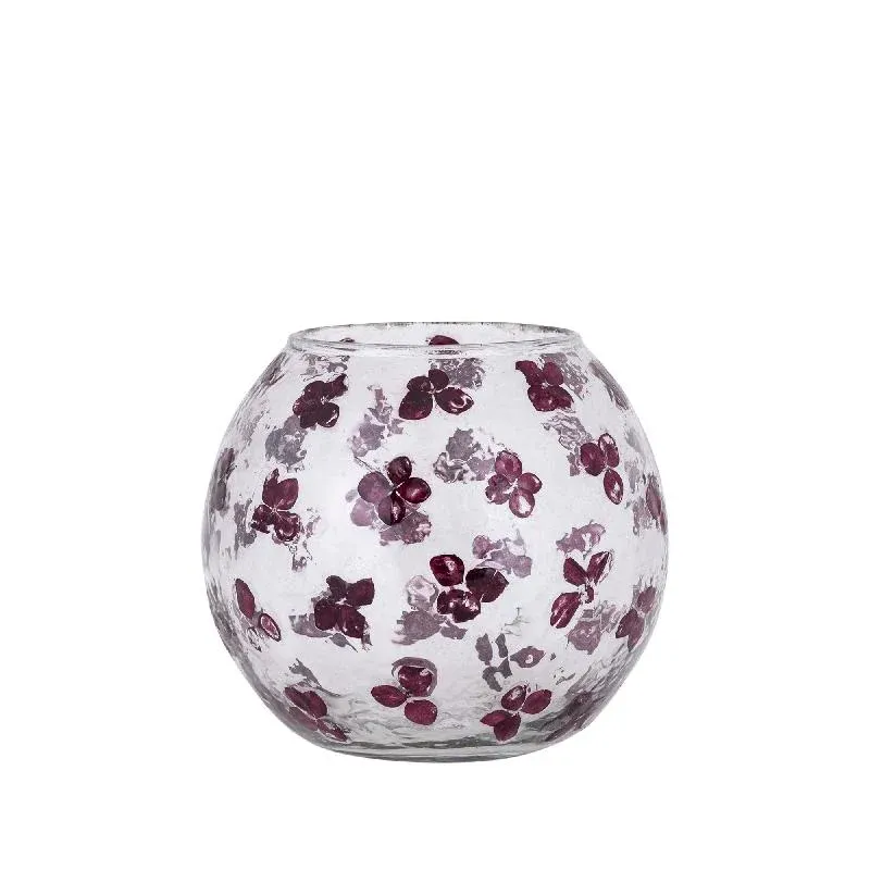 Windlicht – Blumendesign, Runde Form, Glasmaterial, Lila – Faron | PTMD
