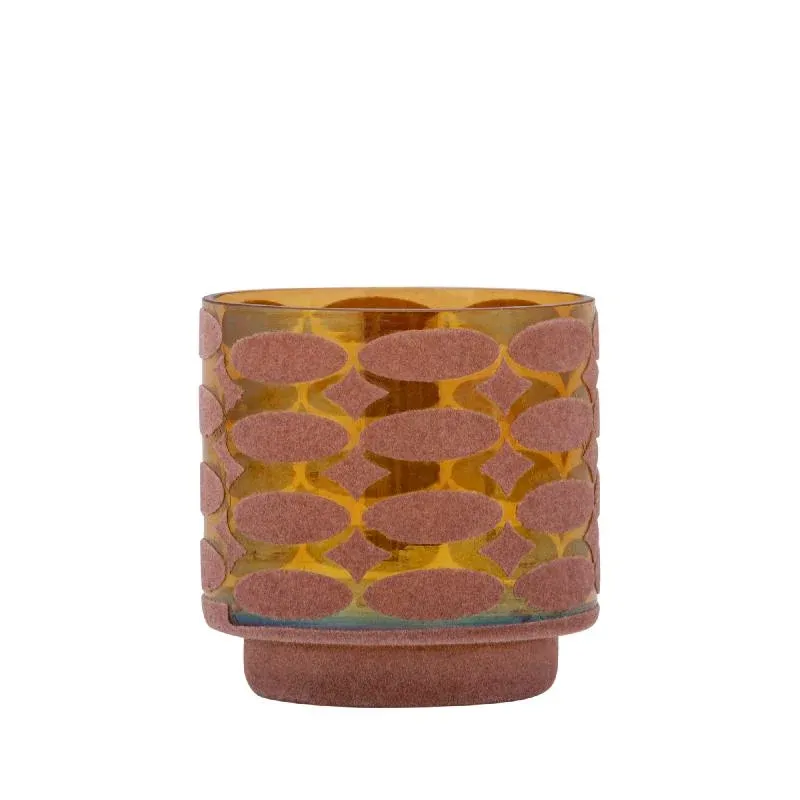 Teelichthalter – Beflocktes Design, Motiv Muster, Glasmaterial, Rosa – Nadara | PTMD