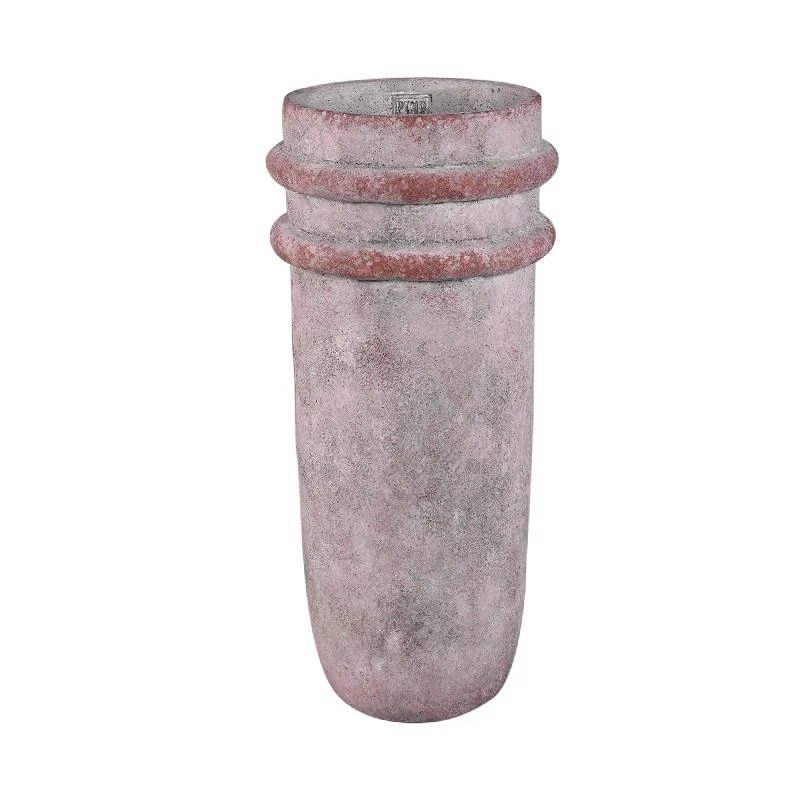 Vase – Doppelte Kante, Zement Material, Runde Form, Rosa, L - Almeda | PTMD