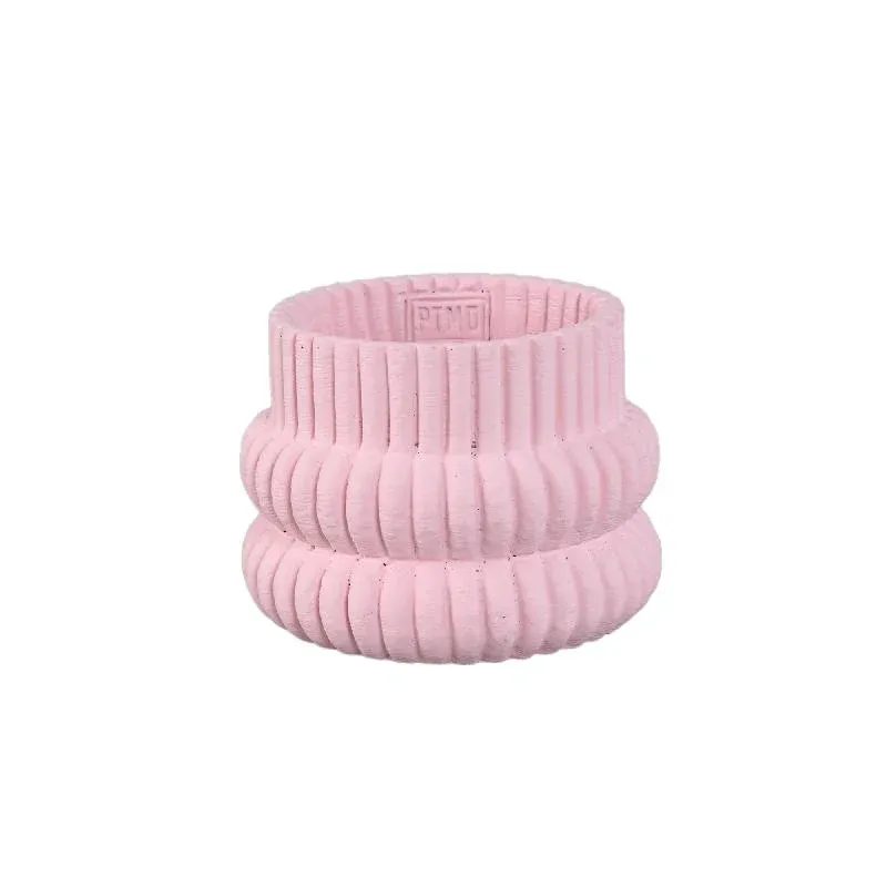 Blumentopf – Runde Form, Zement Material, Gerippte Struktur, Hellrosa Oberfläche, S – Lucas | PTMD