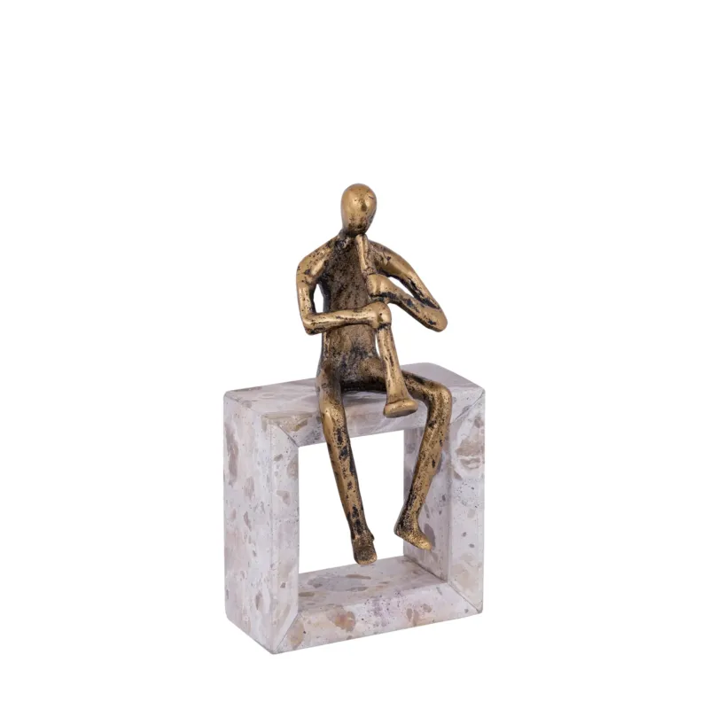 Statue – Trompeten Design, Aluminium Material, Gold, Marmor Basis – Aleria | PTMD