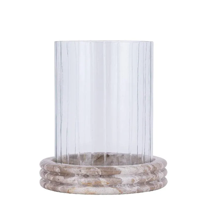 Windlicht – Marmor Sockel, Rundes Glasdesign, Klare Farbgebung, L – Jolee | PTMD