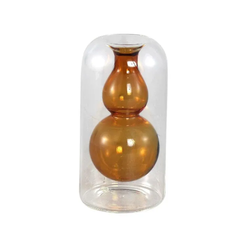 Vase – Glas Material, Innenstruktur Design, Bernstein, Bulbig Innen, C – Yanna | PTMD