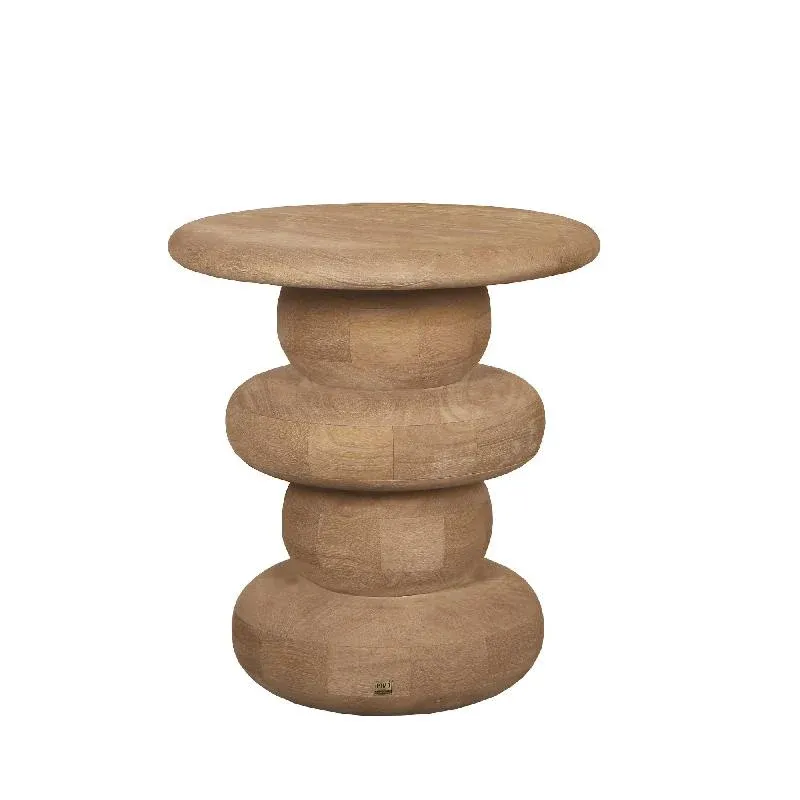 Beistelltisch – Geriffeltes Design, Mangoholz, Runde Form, Natur – Keven | PTMD
