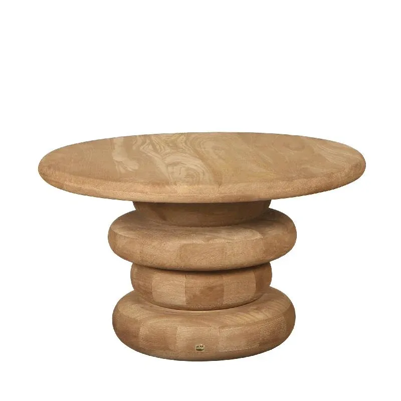 Couchtisch – Geriffeltes Design, Mangoholz, Runde Form, Natur – Keven | PTMD