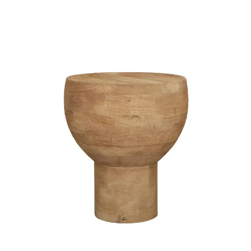 Beistelltisch – Massives Mangoholz, Sockel Design, Runde Form, Natur – Erno | PTMD