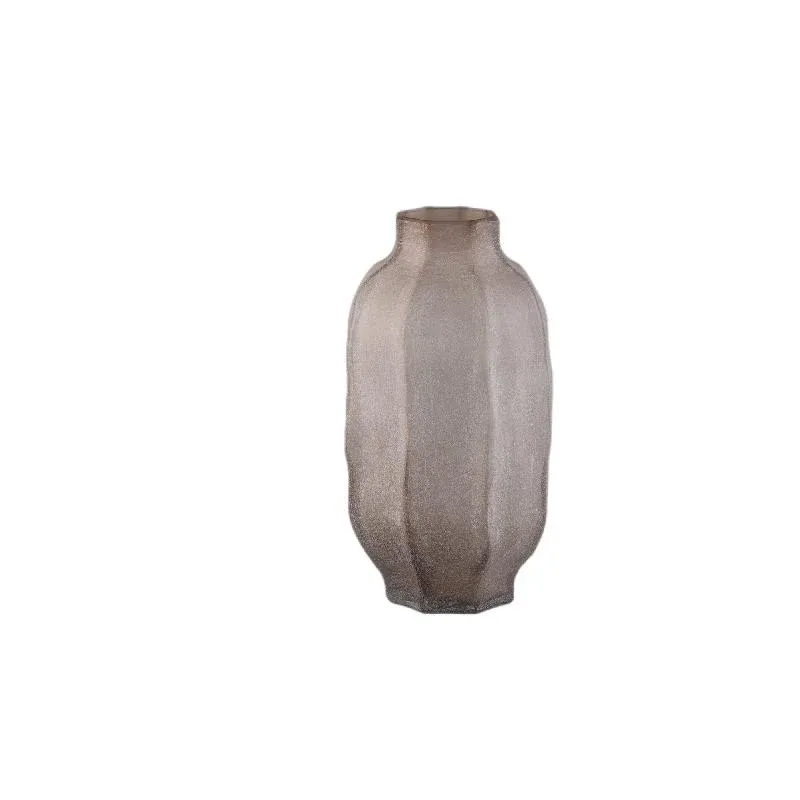 Vase – Beigefarbenes Glas, Geriffelte Oberfläche, Runde Form, Niedrig – Natae | PTMD