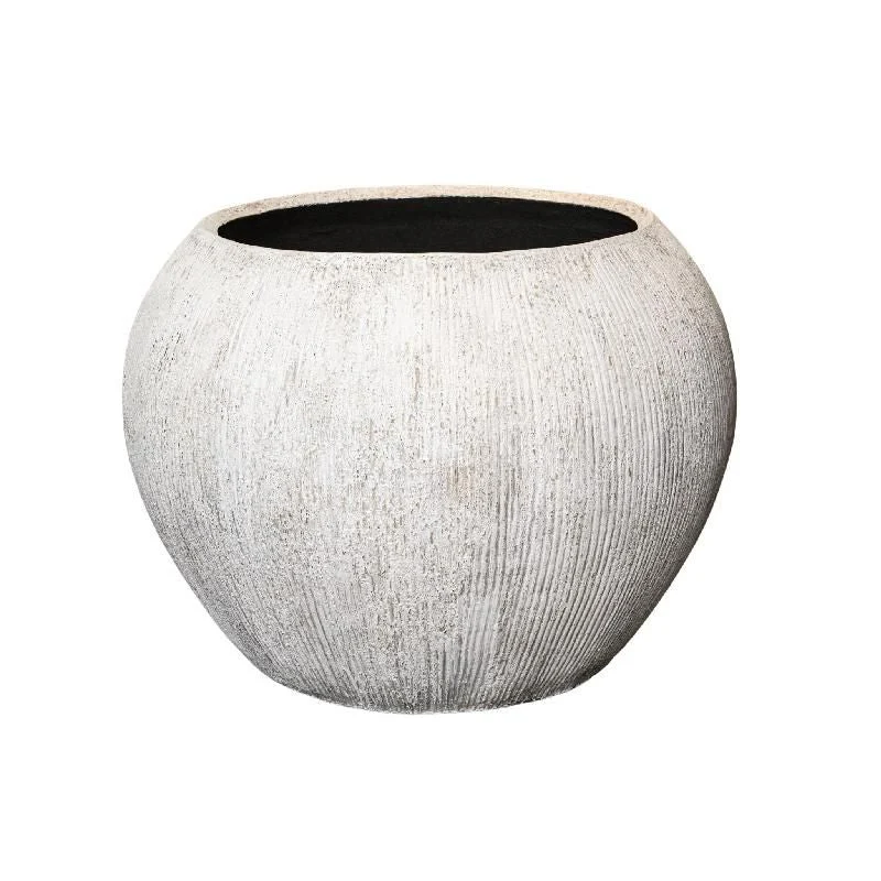 Topf – Streifenmuster Design, Runde Form, Faserzement Material, Creme – Yolenda | PTMD