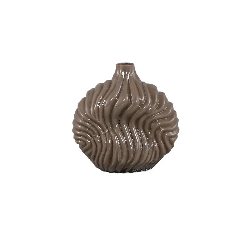 Vase – Gerippte Struktur, Glas Material, Taupe, Klein – Kelline | PTMD
