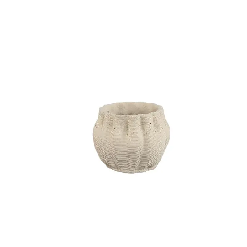 Topf– Beige Oberfläche, Wellenförmige Rillenstruktur, Zement Material, S – Romen | PTMD
