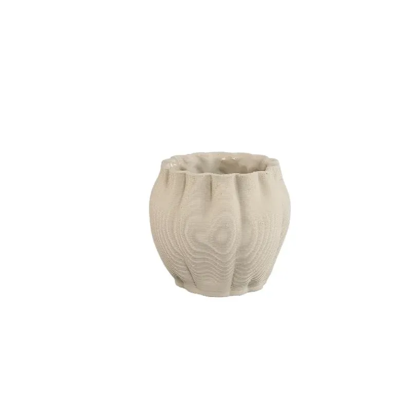 Topf – Wellenform Design, Zement Material, Beige Farbe, M – Romen | PTMD