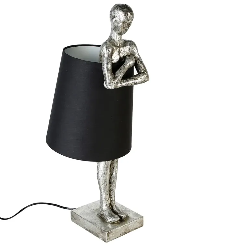 Tischleuchte – Kunstharz Antikfinish, Schwarz Silber, Mannmotiv, 58 cm - Man | Gilde