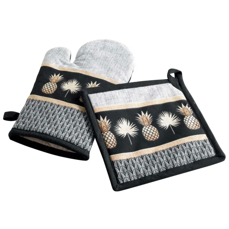 Backhandschuh & Topflappen Schwarz Gold Ananas