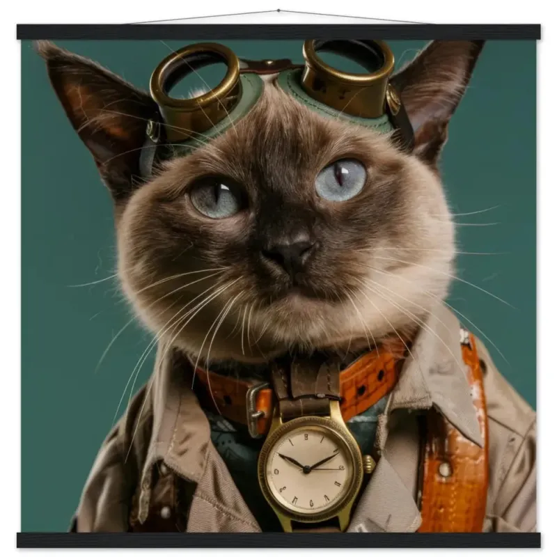 Schulposter – Birma-Katze Motiv, Steampunk-Kunstmotiv, Magnetische Holzaufhängung | St Tropez Art