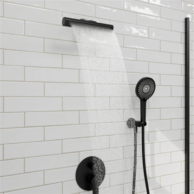 8" Shower Systems with Adjustable 3-Spray Cylindrical Shower Head And 6-Spray Handheld, 8" Shower Systems with Adjustable 3-Spray Cylindrical Shower Head And 6-Spray Handheld, Wall-Mounted