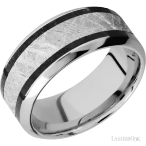 9 mm wide/High Bevel/Cobalt Chrome band featuring inlays of Dinosaur Bone Black and Meteorite. - Diamonds By Rothschild