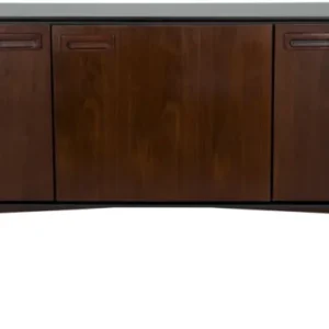 Sideboard JUJU HIGH in Walnuss furniert mit schwarzem Korpus und vier Walnussbeinen in Gesamtansicht.
