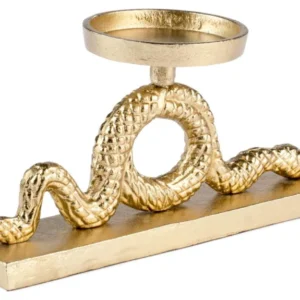 Kerzenständer Schlange KEEP THE SNAKES AWAY BLOCK Gold mit gewundener Schlangenfigur und flacher Schale.