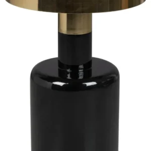 Beistelltisch GLAM ZUIVER mit schwarzer Tischplatte und goldmetallischem Gestell, Gesamtansicht.