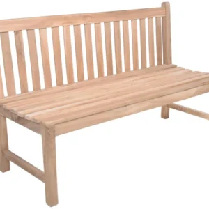 Teak Gartenbank SOLO 3-Sitzer 150 cm ohne Armlehne, Gesamtansicht von vorne mit vertikalem Rückenlehnen-Design.