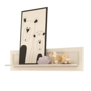 Wandboard Jasmin 100 cm in Pinie weiß mit Deko-Objekten und Kunstdruck in Gesamtansicht von vorne.