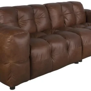 HACKMAN 3-Sitzer Sofa dunkelbraun von DUTCHBONE in Gesamtansicht mit gesteppter Polsterung und gerundeten Armlehnen.