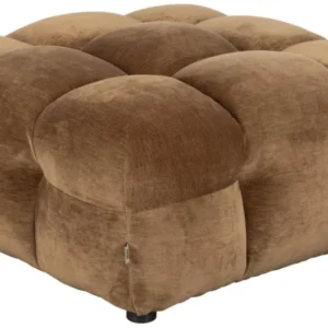 HACKMAN Hocker 100 x 100 cm Velours Cognac in Gesamtansicht mit gepolsterten Kugelsegmenten und Füßen.