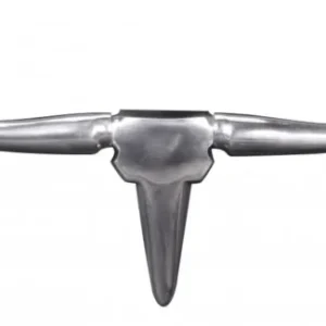 Wanddekoration Bull Geweih 74cm Aluminium Silber mit geschwungenen Hörnern in Frontansicht.