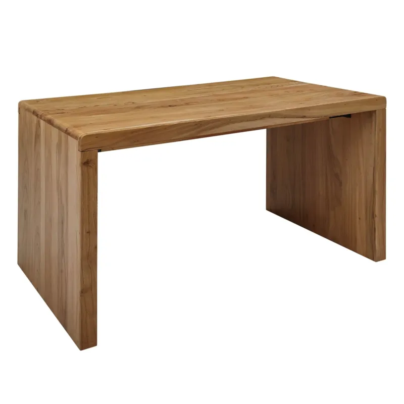 Schreibtisch BOHA 140cm Akazie Massivholz Landhausstil in Gesamtansicht von vorne mit massiver Holzplatte.