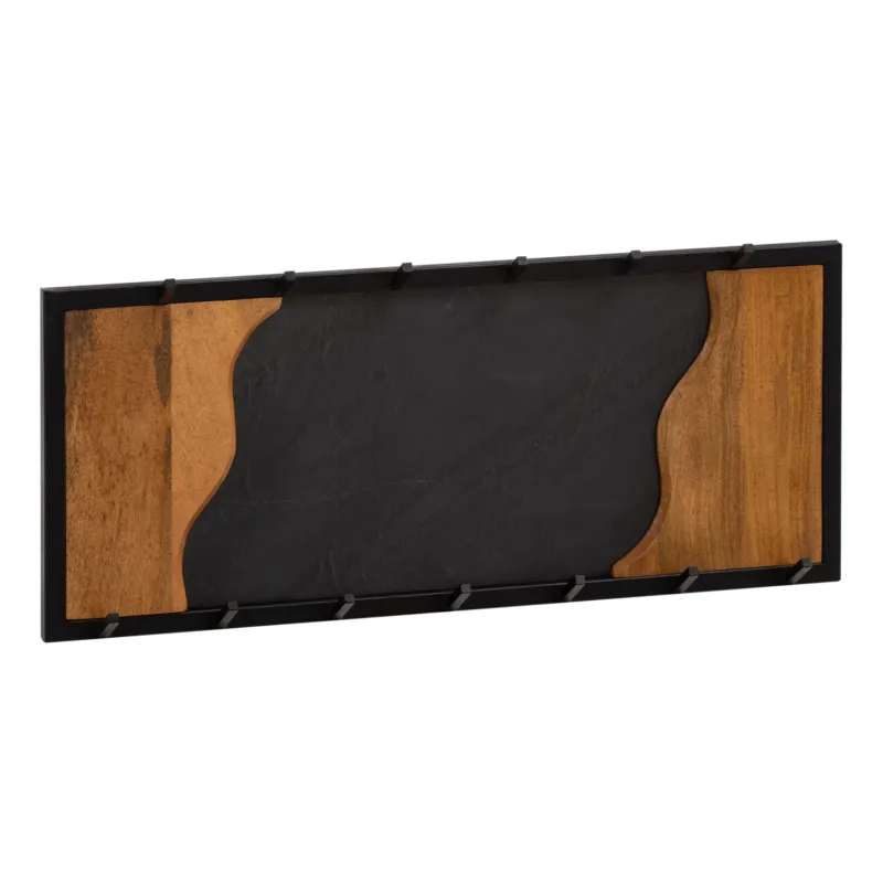 Wandgarderobe Mango mit Steinoptik und schwarzem Metallrahmen, Gesamtansicht von vorne.