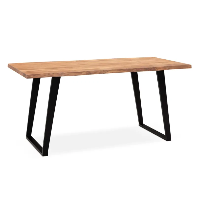 Schreibtisch 180x90 Akazie Massivholz mit Baumkante und schwarzen U-Beinen, Gesamtansicht von vorne.
