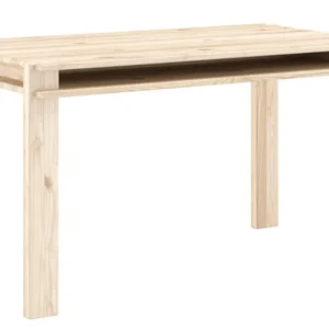 Esstisch TUCK Dining Table aus Kiefernholz in Natur mit ausziehbarem Tablett unter der Tischplatte, Gesamtansicht.